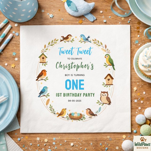 Cute Birds 1st Birthday Party – Fun Kids  Napkins (Cute Birds 1st Birthday Party – Fun Kids Napkins
)