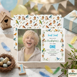 Cute Birds 1st Birthday Party – Fun Kids photo Invitation