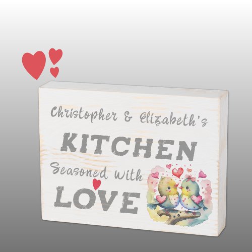Cute birds add names love rustic kitchen grey wooden box sign