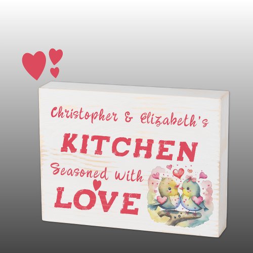 Cute birds add names love rustic kitchen red wooden box sign