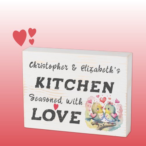 Cute birds add names love rustic kitchen wooden box sign