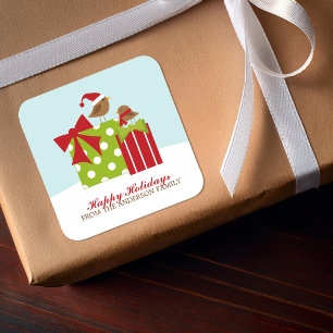Cute Birds and Christmas Presents Square Sticker