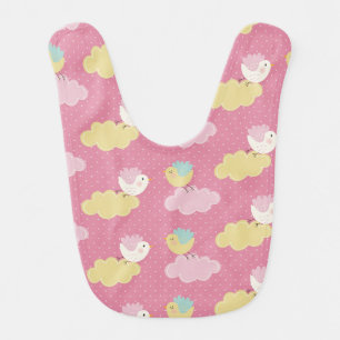 Cute birds and clouds pink   baby bib