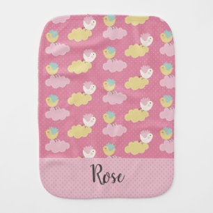 Cute birds and clouds pink Baby Burp Cloth