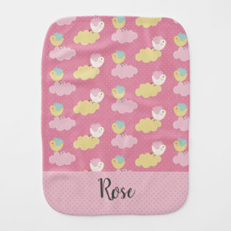 Cute birds and clouds pink Baby Burp Cloth