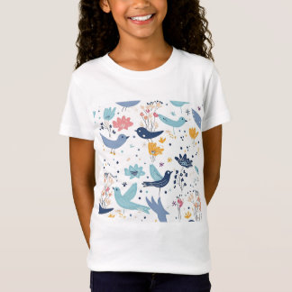 Cute Birds and Colorful Flowers T-Shirt
