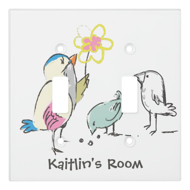 Cute Birds and Flower Girls Light Switch Cover (Front)