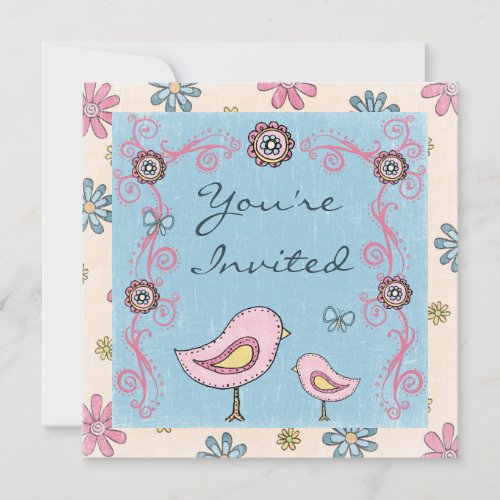 Cute Mom and Baby Bird Baby Shower Invitation