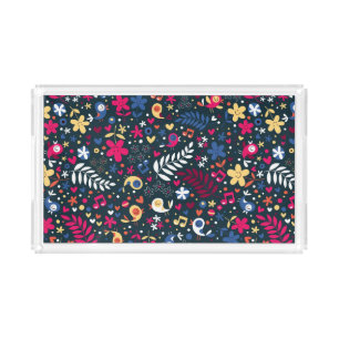 cute birds and flowers pattern acrylic tray