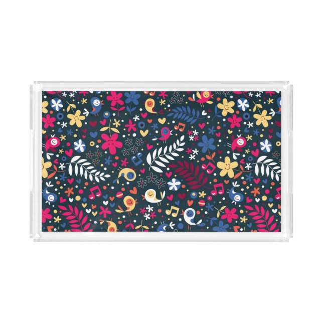 cute birds and flowers pattern acrylic tray (Front)