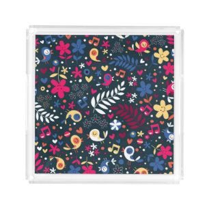 cute birds and flowers pattern acrylic tray