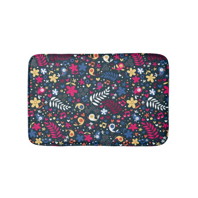 cute birds and flowers pattern bathroom mat (Front)