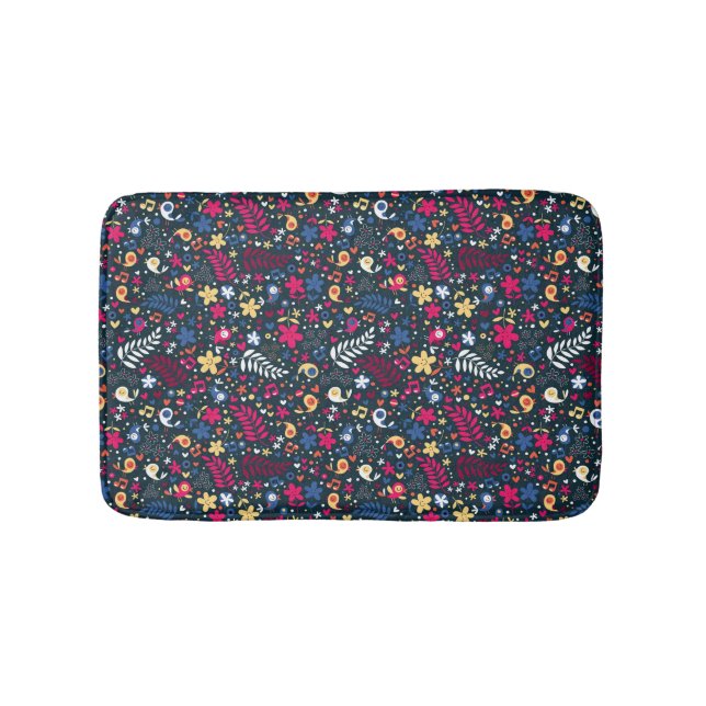 cute birds and flowers pattern bathroom mat (Front)