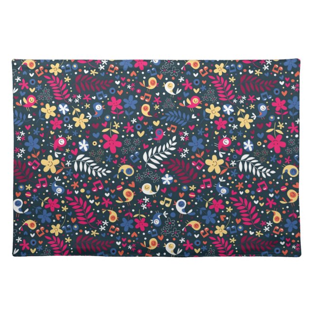cute birds and flowers pattern cloth placemat (Front)