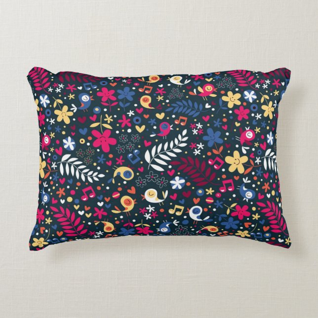 cute birds and flowers pattern decorative pillow (Front)