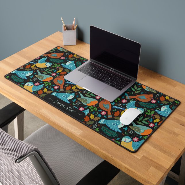 Cute birds and flowers pattern desk mat (Office 2)