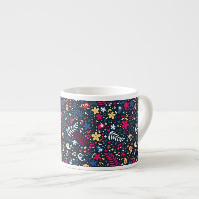 cute birds and flowers pattern espresso cup (Front Right)
