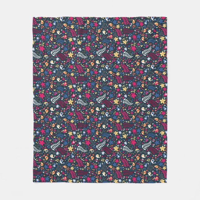 cute birds and flowers pattern fleece blanket (Front)