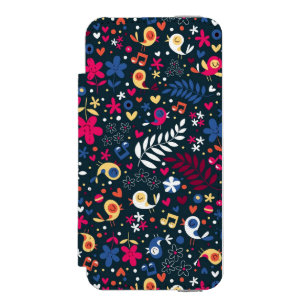 cute birds and flowers pattern wallet case for iPhone SE/5/5s