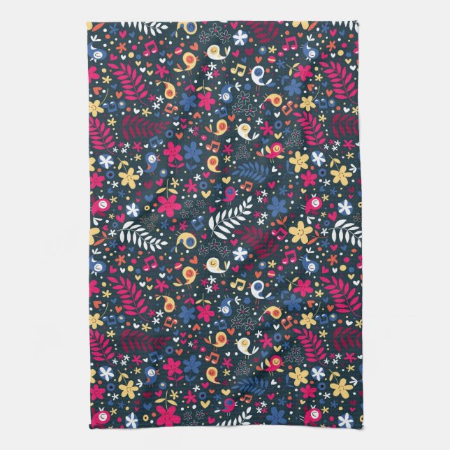 cute birds and flowers pattern kitchen towel (Vertical)