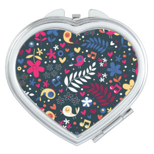 cute birds and flowers pattern makeup mirror