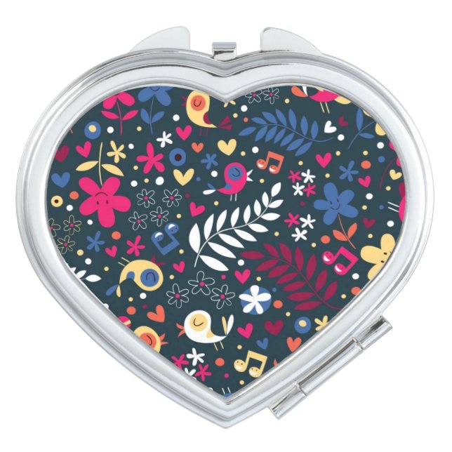 cute birds and flowers pattern makeup mirror (Front)