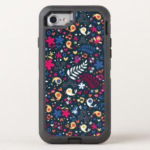 cute birds and flowers pattern OtterBox defender iPhone SE/8/7 case