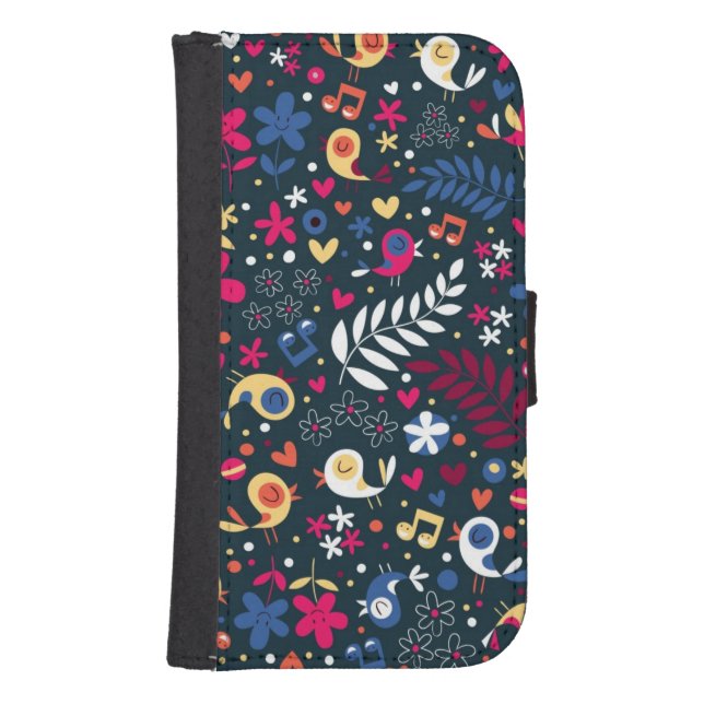 cute birds and flowers pattern samsung galaxy wallet case (Front)