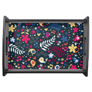 cute birds and flowers pattern serving tray
