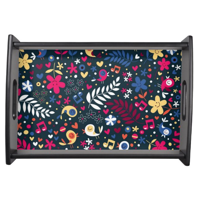 cute birds and flowers pattern serving tray (Front)