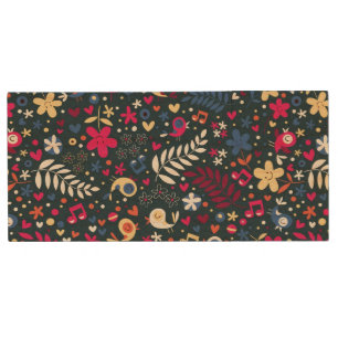 cute birds and flowers pattern wood USB flash drive