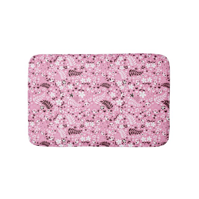 cute birds and flowers pink pattern bathroom mat (Front)
