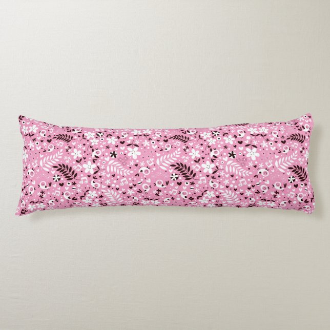 cute birds and flowers pink pattern body pillow (Front)