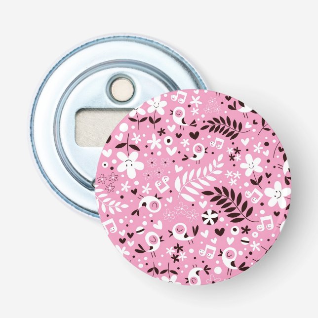 cute birds and flowers pink pattern bottle opener (Front)