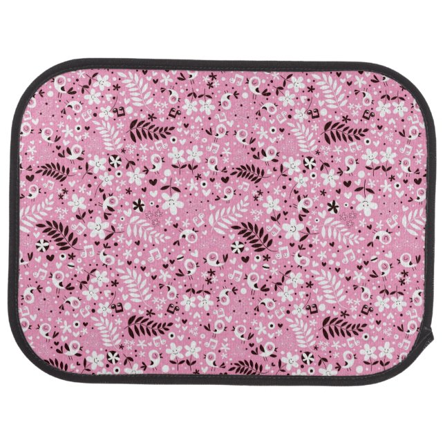 cute birds and flowers pink pattern car floor mat (Rear)