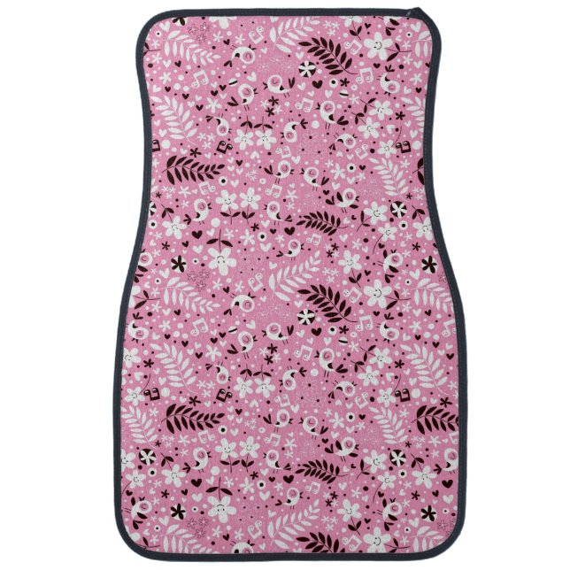 cute birds and flowers pink pattern car mat (Front)