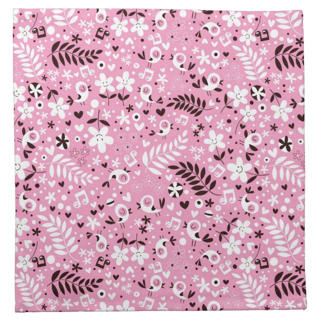 cute birds and flowers pink pattern cloth napkin (Front)