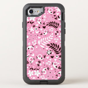 cute birds and flowers pink pattern OtterBox defender iPhone SE/8/7 case