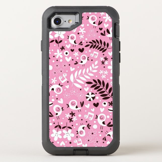 cute birds and flowers pink pattern otterbox iPhone case (Back)
