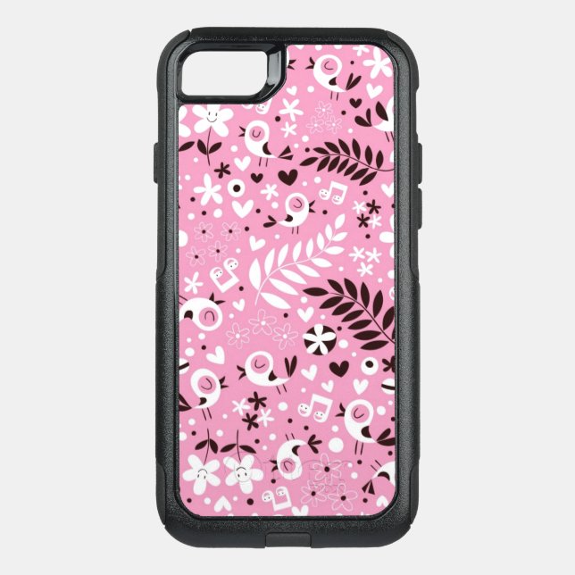 cute birds and flowers pink pattern otterbox iPhone case (Back)