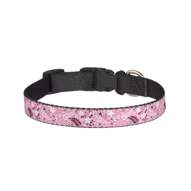 cute birds and flowers pink pattern pet collar (Front)