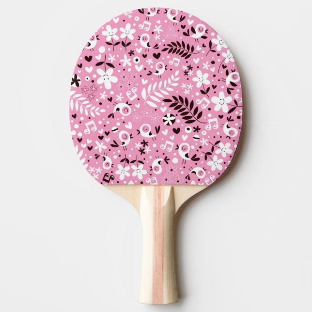 cute birds and flowers pink pattern ping pong paddle (Front)