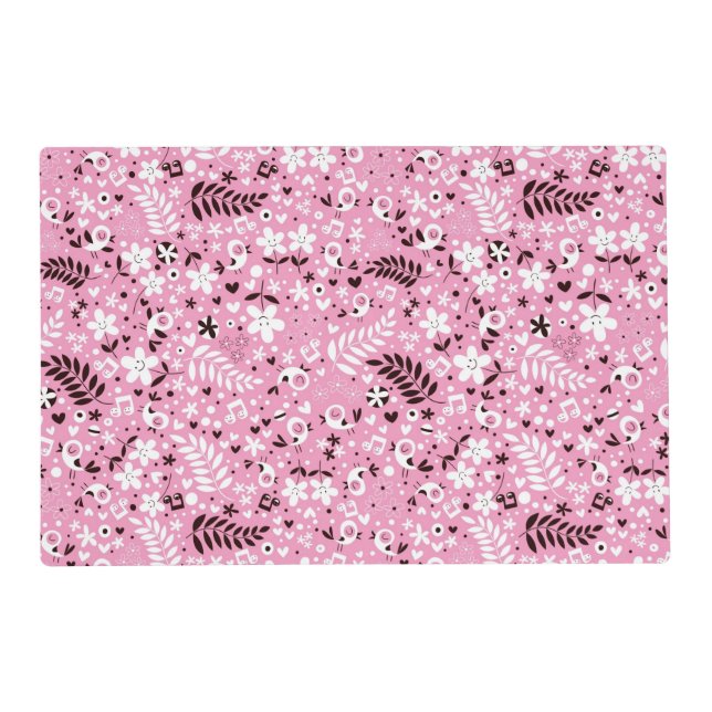 cute birds and flowers pink pattern placemat (Front)