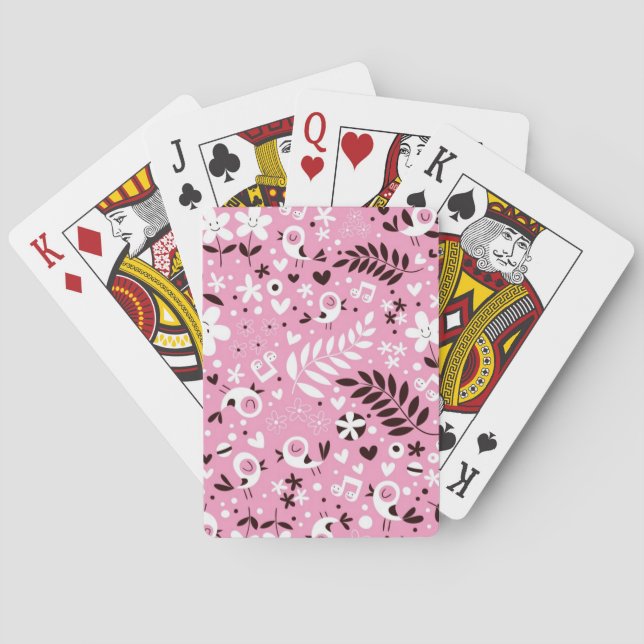 cute birds and flowers pink pattern poker cards (Back)