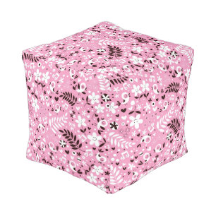 cute birds and flowers pink pattern pouf
