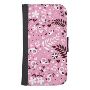 cute birds and flowers pink pattern wallet phone case for samsung galaxy s4