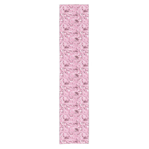 cute birds and flowers pink pattern short table runner