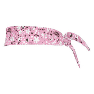 cute birds and flowers pink pattern tie headband