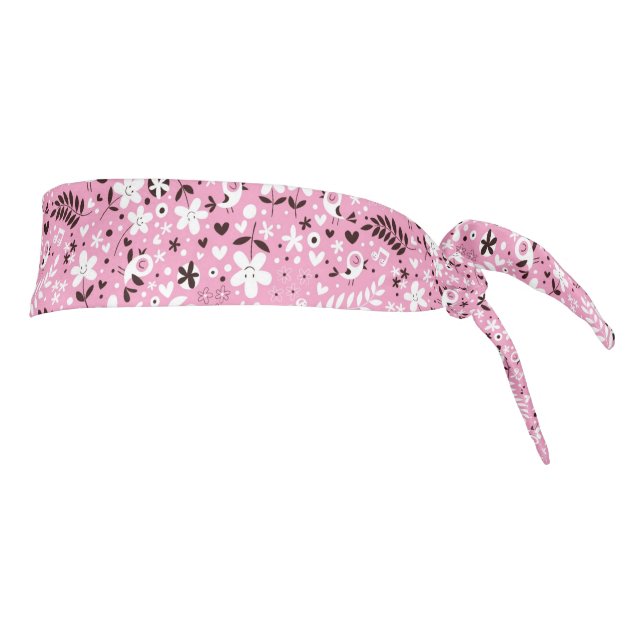 cute birds and flowers pink pattern tie headband (Rotate 90)