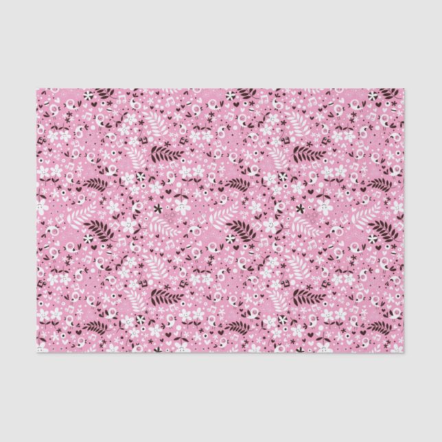 cute birds and flowers pink pattern tissue paper (Front)